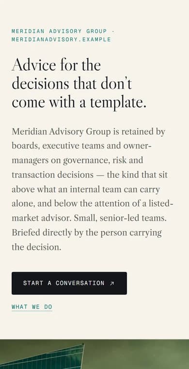 The Meridian Advisory Group sample build, as it appears on a phone.